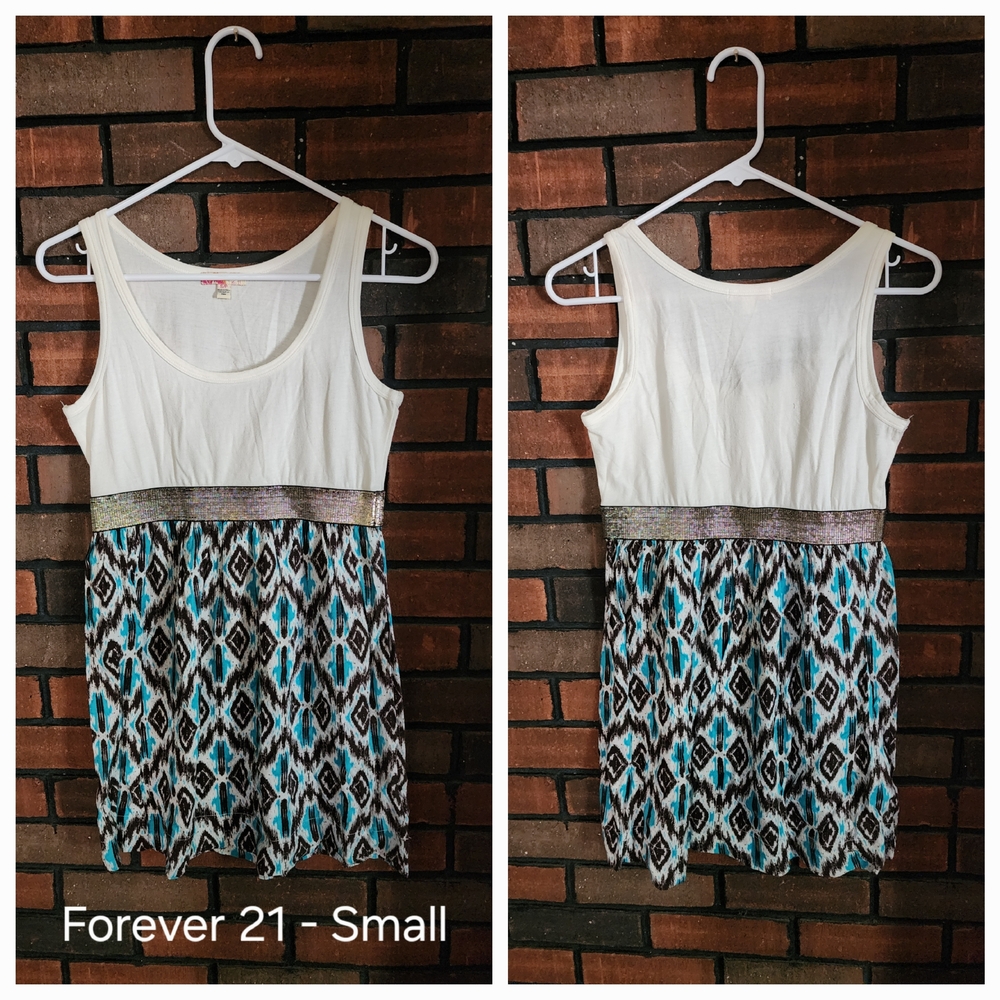 Forever 21 White and Blue Geometric Dress